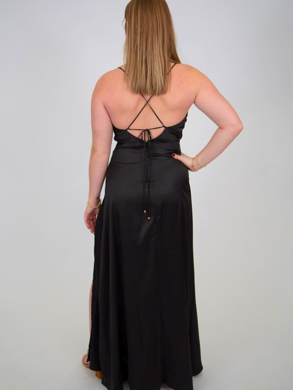 Drape Neck Dress | Black - Picture 3 of 3